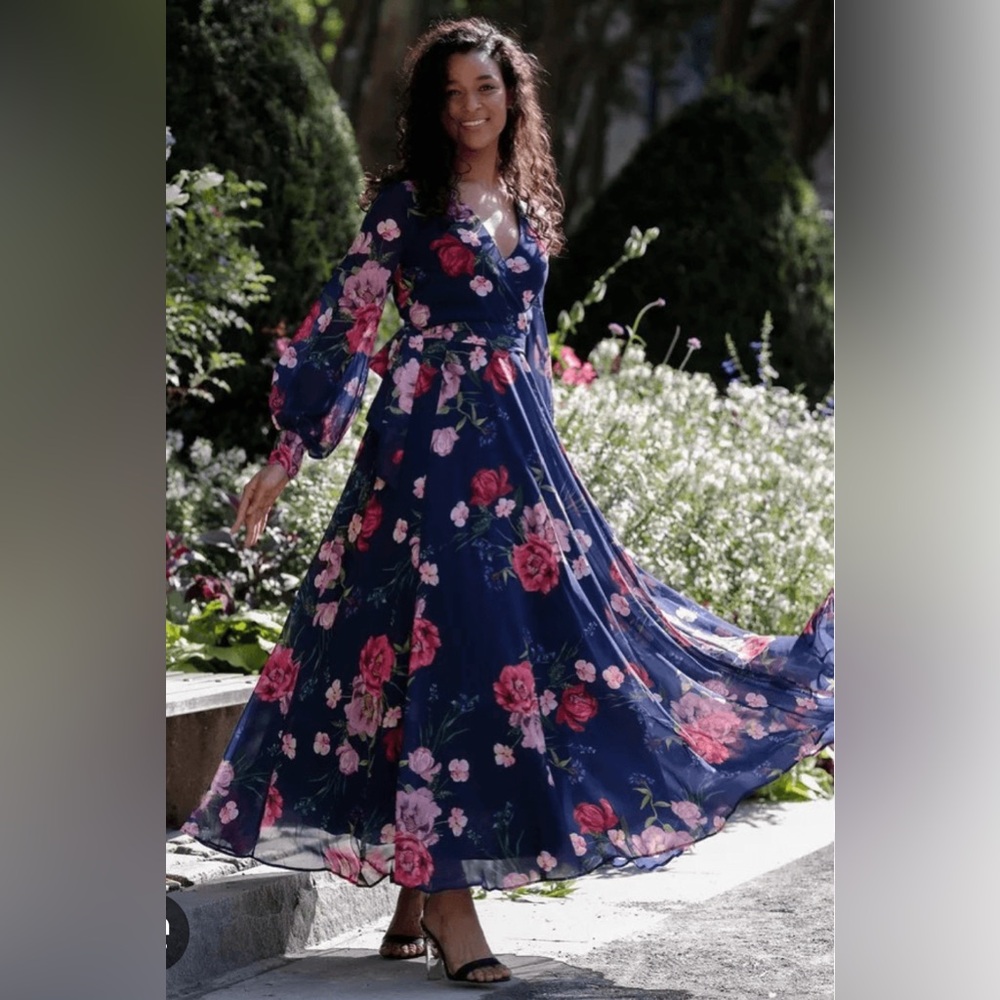 Yumi Kim Navy Dress with Pink Floral Design